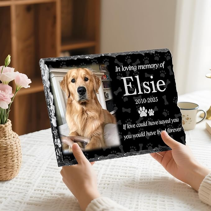 Custom Dog Memorial Gifts for Loss of Dog, Personalized Pet Memorial Stone with Photo Name, Pet Headstones for Dogs, Bereavement Sympathy Gifts for Dog Cat Lover
