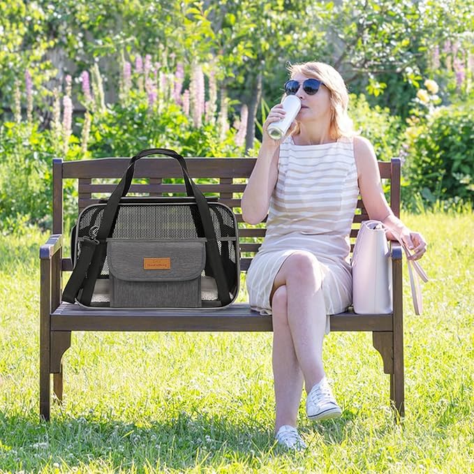 Pet Carrier, Airline Approved Small Dog Cat Carrier, Collapsible Travel Dog Bag, Dog Soft-Sided Carriers with Secure Zippers and Anti-Scratch Mesh(Dark Grey)