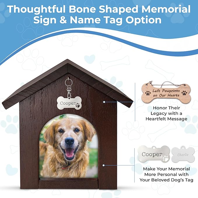 Dog Urns for Ashes, Pet Memory Box Keepsake with Photo Display and Dog Tag Hook, Personalized Pet Urns for Dogs as a Perfect Dog Memorial or pet Remembrance Gift