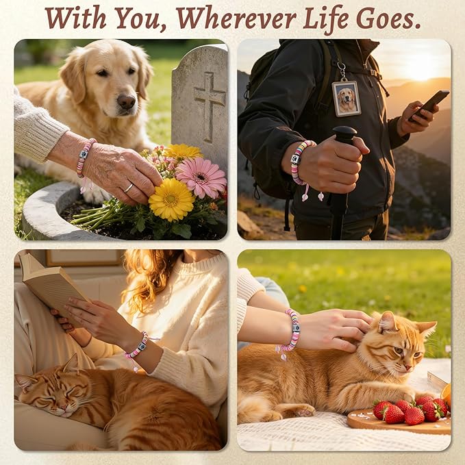 Pet Memorial Bracelet for Dog Loss, Sympathy Gift Keepsake, Adjustable Paw Charm Remembrance Jewelry, Pink