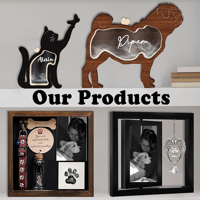 9" Pug Dog Hair Keepsake Box Wooden Pet Fur Gifts for Dog Cat Unique Dog Shape Standable Tabletop Decoration Pet Dog Memorial Idea Gift for Pet Lover Family Friends Storing Hair Teeth Ashes PS16-21L