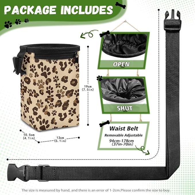 Brown Paws Dog Treat Bag Animal Walking Snack Container, Puppy Dog Training Treat Bag Dog Food Dispenser Treat Snack Bags for Pet Puppy Travel or Outdoor Use