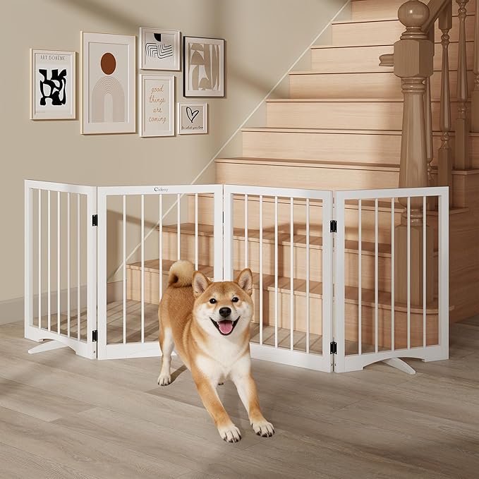 Free Standing Dog Gate Indoor, Foldable Dog Gate for Doorways Stairs Hallways,4-Panel Freestanding Pet Gate with Support Feet for Stability, Folding Puppy Gate Easy to Move, Doggy Gate 72"x24"