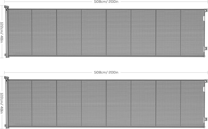 Retractable Baby Gate for Stairs, 48" Tall X 200" Wide Mesh Dog Gate Indoor, Child Gate for Doorways, Hallways, Deck, Indoor Outdoor Pet Baby Safety Essentials for Home, Gray (2 Pack)