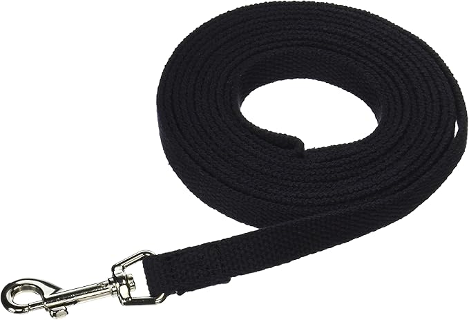 Cotton Dog Training Lead, 10ft, Black, Soft Woven Dog Training Leash for Obedience, Recall, and Control Training