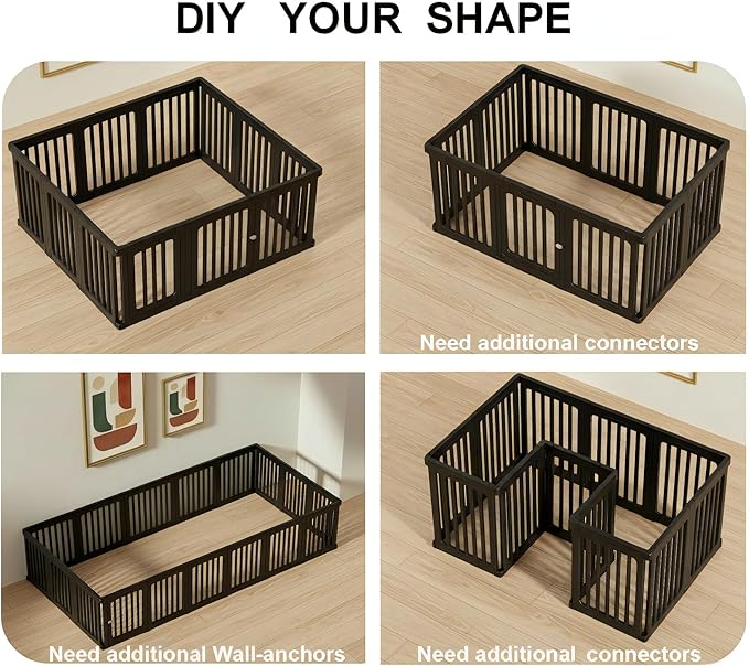 7 Panels Plastic Dog Playpen, Expandable & Durable Pet Fence - Indoor & Outdoor Portable with Secure Locking Door, Durable Safety Play Pen with Puppy, Cat, Small Animal(Black, 23.62" H)