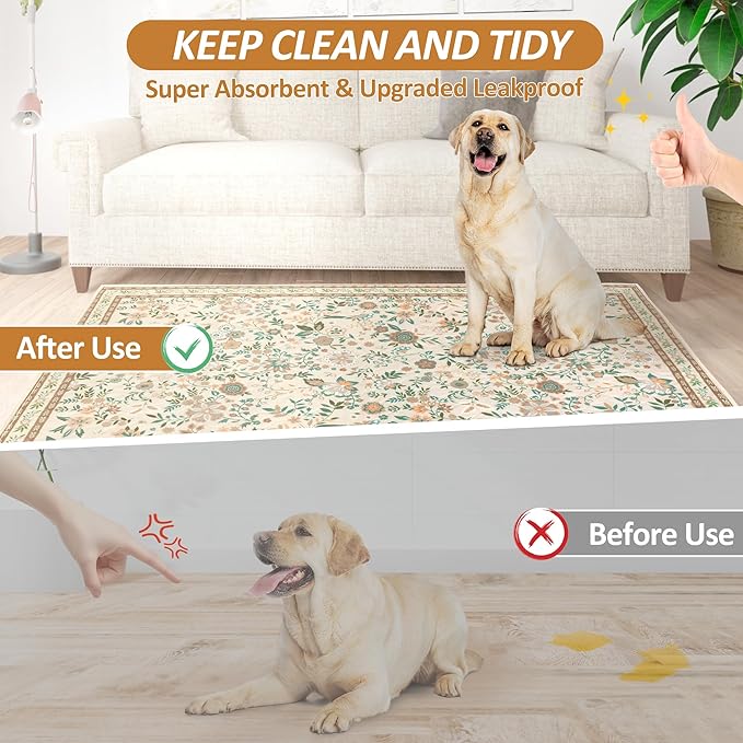 Washable Pee Pads for Dogs, 2 Pack Super Absorbent Reusable Puppy Pads with Colorful Flowers Patterns for Potty Training, Floor, Couch, Bed, and Crate,24"x 36"