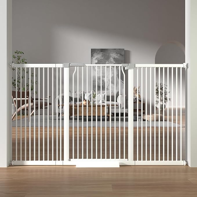 41" Extra Tall Baby Gate for Doorways and Stairs No Drill, Adjustable 65.8-72.2" Auto Close Dog Gate Indoor, Pressure Mounted Walk Through Swing Wide Pet Gate, Tall Cat Gate with Expansion Kit, White