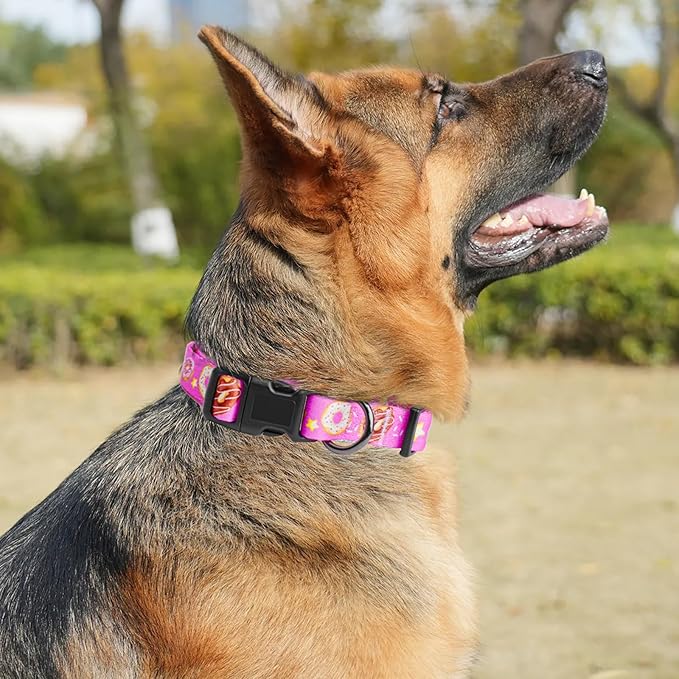 Dog Collar Adjustable Puppy Collar for Small Medium Large Dogs, Nylon Safety Collars with Leopard Print Night Visibility, Pink L