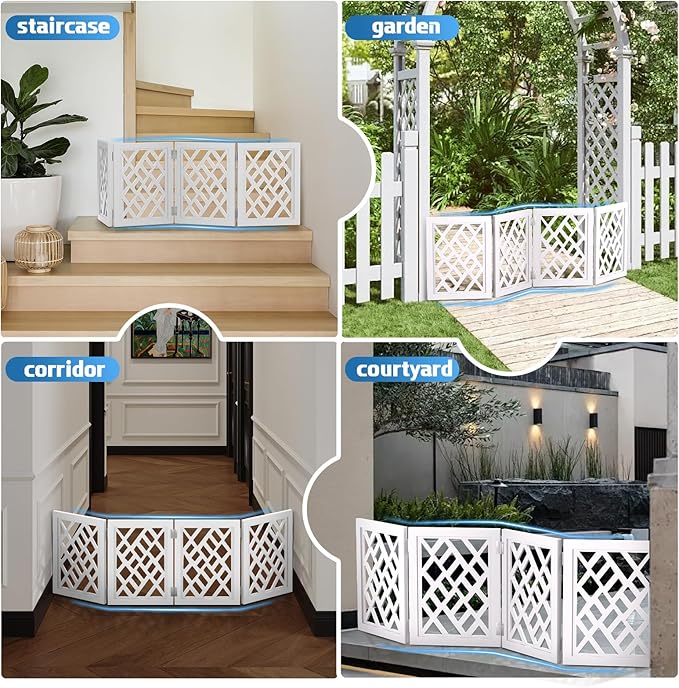 Cut-Out Design 16" Short Dog Gate for Small Dogs, Foldable Retractable Puppy Gate Indoor - Freestanding Lightweight Pet Barrier for Doorways, Stairs, Hallways (Extends to 41", White)
