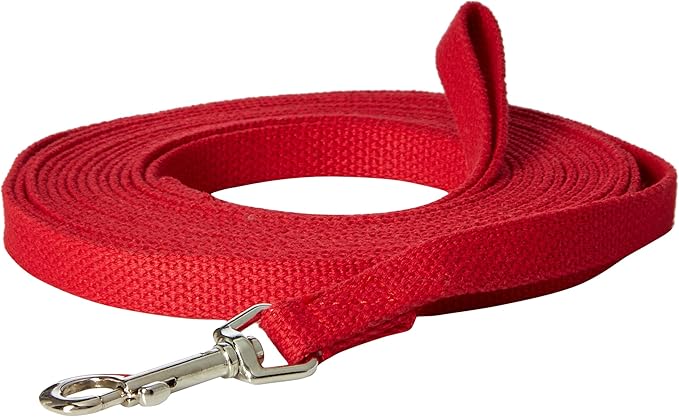 Cotton Dog Training Lead, 20ft, Red, Soft Woven Dog Training Leash for Obedience, Recall, and Control Training