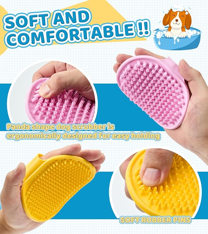 3PCS Dog Bath Brush Pet Shampoo Brush Cat Scrubber Bath Cat Shower Brush, Dog Bath Supplies, Suitable for Deshedding, Washing & Grooming for Short and Long Haired Pets(Pink Pink Yellow)
