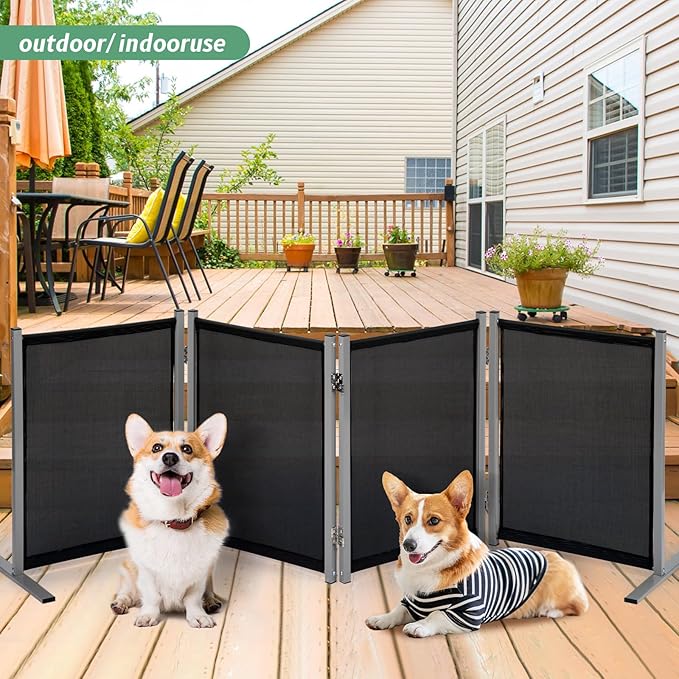 RANTILA 4 Panel Indoor Foldable Dog Fence Freestanding Dog Gate for Stairs, Hallways, or Doorways for Small Dogs- 68 X 24 Inch, Black, Need Assembly