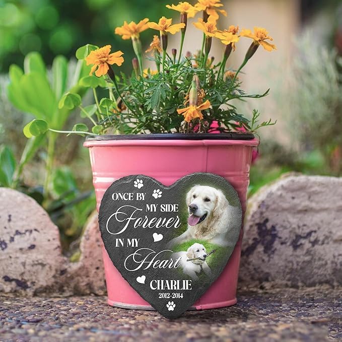 Dog Stones Memorial Personalized Pet Loss Gifts Dog Memorial | Pet Remembrance Stone for Furry Companion Passed Away | Cat Memory Stone Outdoor with Photo | Best Thoughtful Gift for Pets Loss
