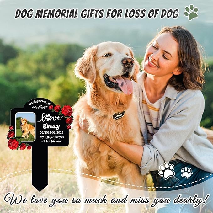 Custom Pet Grave Markers Dog Outdoor, Personalized Pet Grave Marker with Name and Date, Weatherproof Dog Headstone for Graves Outdoor Garden Yard, Pet Tombstones Sympathy Gift for Pet Loss