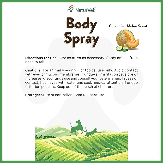 NaturVet Body Spray with Cucumber Melon Scent for Dogs & Cats 8 oz