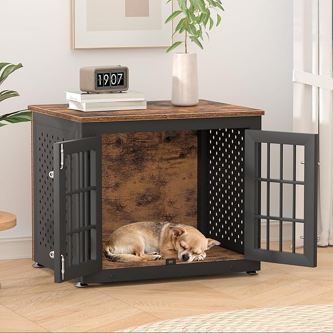 26" Heavy Duty Dog Crate Furniture for Small Dogs, Metal Kennel for High Anxiety Dogs, Chew Proof Pet Cage Indoor, Decorative Dog Kennel End Table