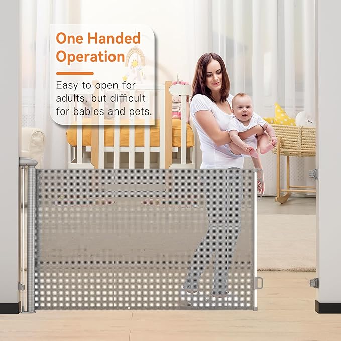 Uamector Retractable Baby & Dog Gate, Adjustable Mesh Safety Gate Extends to 72" Wide 34" Tall for Stairs Doorways, Indoor Outdoor Use