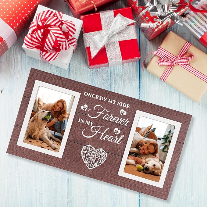 Pet Memorial Gifts for Dogs Cats - Dog Memorial Gifts for Loss of Dog Picture Frame, Passing Away for Cat Sympathy Gift Photos Frame Double 4x6 IN - Brown
