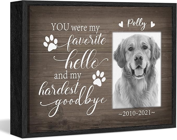 Custom Pet Memorial Gifts for Loss of Dog Cat, Personalized Pet Photo Canvas with Frame for Pet Dog Cat Lovers, Wall Art Home Decor with Name and Text, Customized Pet Loss Sympathy Gifts