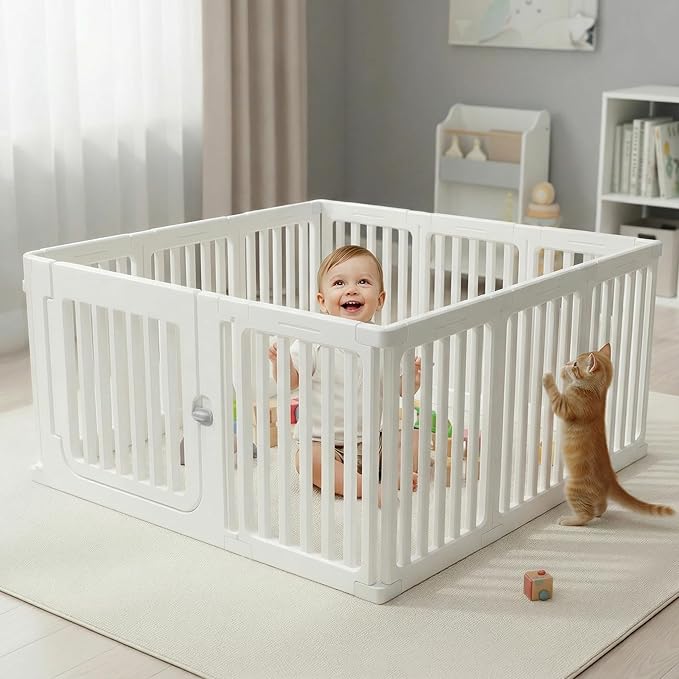 11-Panel Expandable Pet Playpen with Lockable Wide Door, 23.6 Inch Height Portable Indoor/Outdoor for Pets Under 22lbs or Baby, Easy Setup & Clean