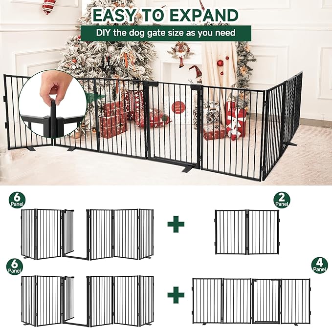 Snagle Paw Metal Freestanding Dog Gate with Door,120” W x 36” H Dog Fence with Support Feet for Doorways, Stairs and Hallways, Portable Pet Gate for Indoor Use (6 Panel, Black)