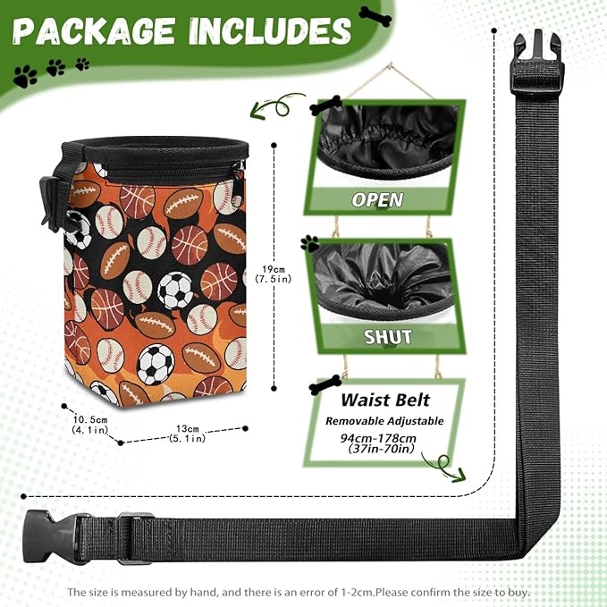 Balls Dog Treat Bag Pet Treat Pouch Versatile Dog Training Treat Pouch Bag Holder for Kibbles, Pet Feed Snack Reward Pocket for Training Doggie Puppy