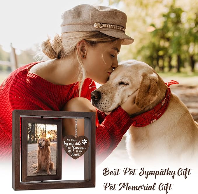 Jigfoxy Dog Memorial Gifts for Loss of Dog - Rotating Wooden Picture Frame for 4x6 Photo - Pet Memorial Gifts - Loss of Cat Sympathy Bereavement Remembrance Gift