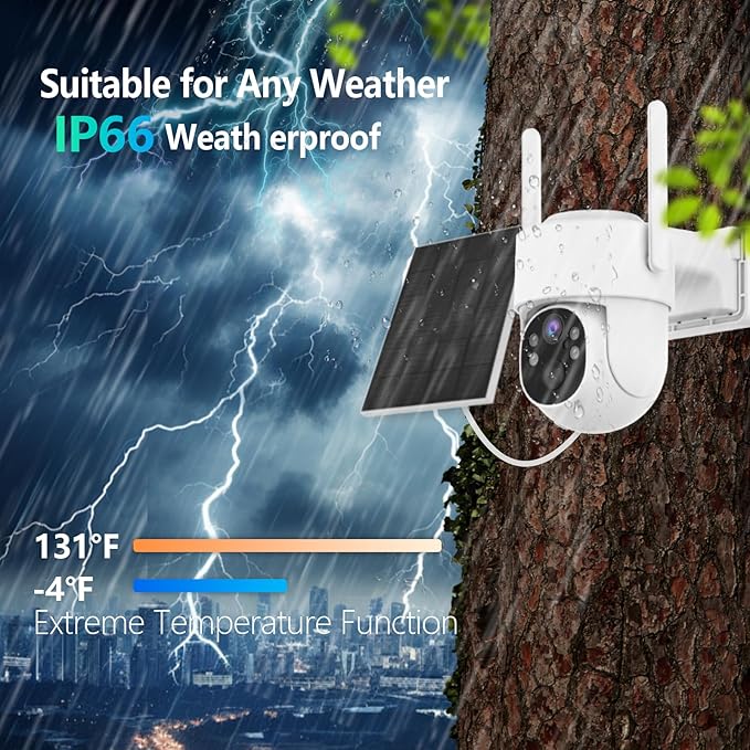 4G LTE Cellular Security Camera, Lifetime Free Unlimited Data, Built-in VSIM Card, 2K Color Night Vision, 360° Live View, AI PIR Motion Sensor Detection, Solar Powered Wireless Outdoor