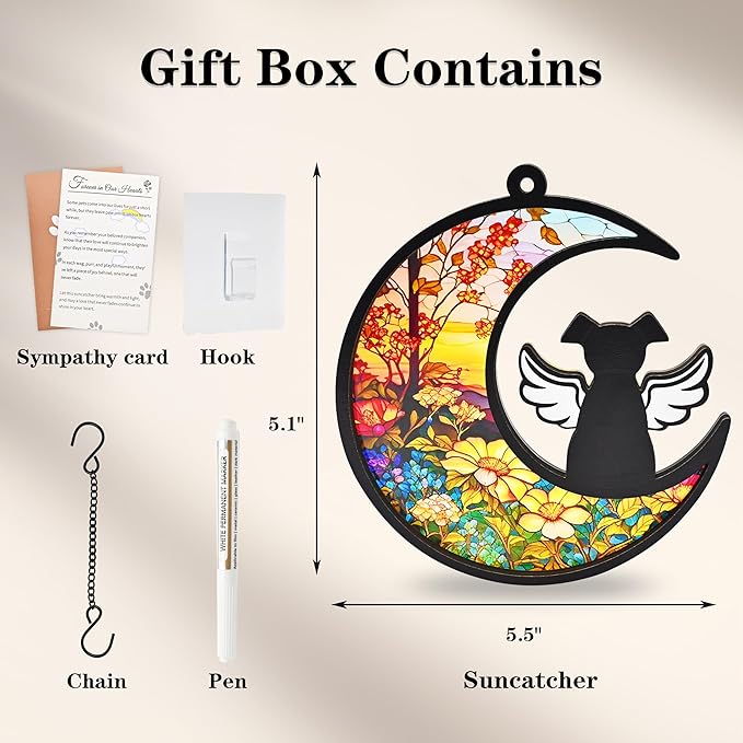 DIY Dog Memorial Gifts for Loss of Dog, 2-Layer Dog Angel Memorial Suncatcher with Sympathy Card, Pet Memorial Gifts for Dogs, Pet Passing Away Remembrance Gift (Sunflower)