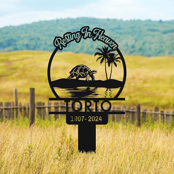 Custom Turtle Memorial Stake, Metal Turtle Grave Marke,r Turtle Garden Sign, Outdoor Plaques for Garden Decor, Turtle Yard Stake, Loss of Turtle Gift, 8-24in