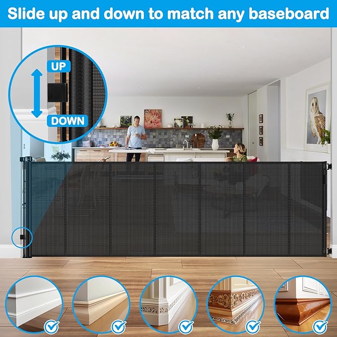 Reinforced 42" Extra Tall X 159" Extra Wide Retractable Pet Gate for Dogs Stop Babies and Pets from Drilling Through Outdoor Retractable Baby Gates Extra Tall Retractable Dog Gate Extra Wide Baby Gate