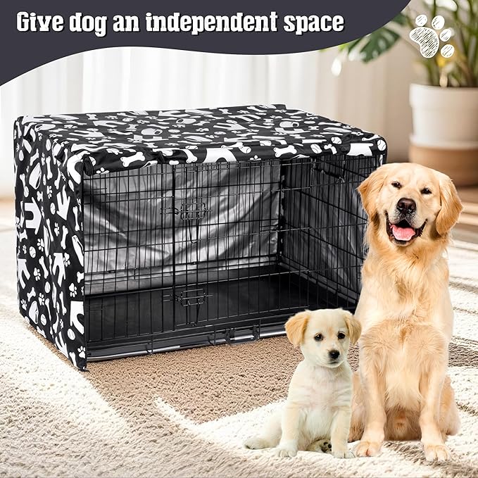 kefit Dog Crate Cover 42 inch, Kennel Cover Fit for Dog Crate, Black/Paw