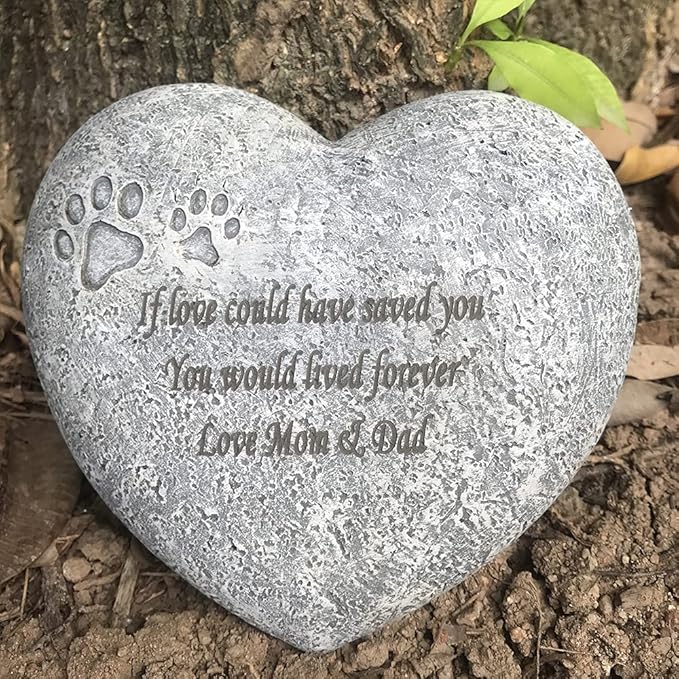 Personalized Paw Prints Pet Memorial Stones, Heart Shaped Dog Grave Marker, Custom Dog Garden Tombstone with Any Message-Pet Sympathy Gift