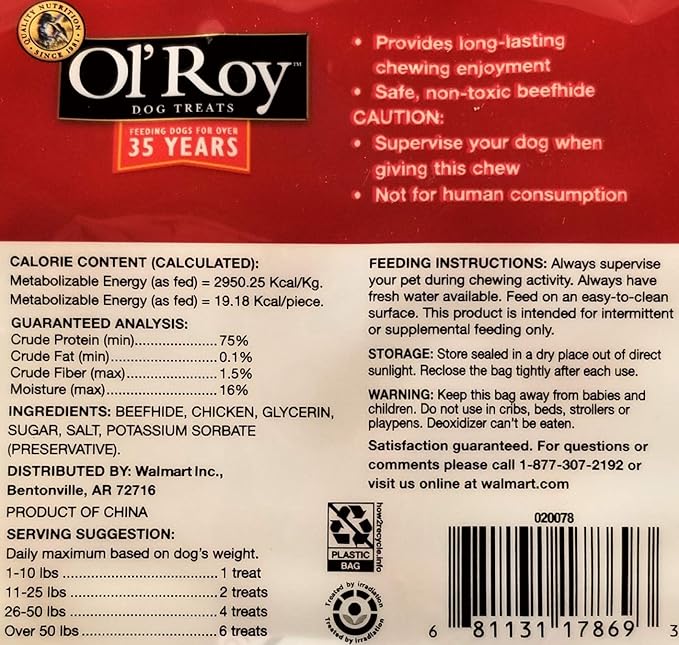Rawhide with Chicken Twists All Natural OlRoy Dog Treats (100 Count) 1lb 8oz