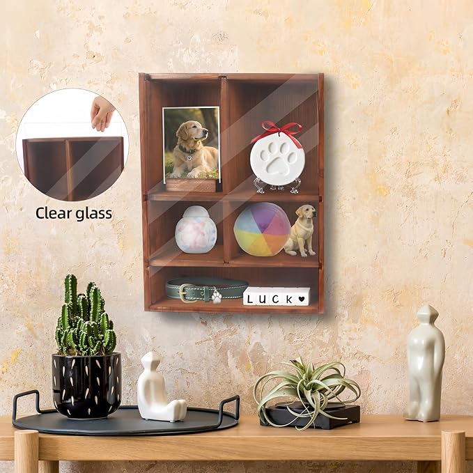 Dog Memorial Shadow Box with Pen,11x4x14 Inch Pet Ashes Keepsake Wall-Mountable Display Case for Dog /Cat Loss Sympathy Gifts - Wooden