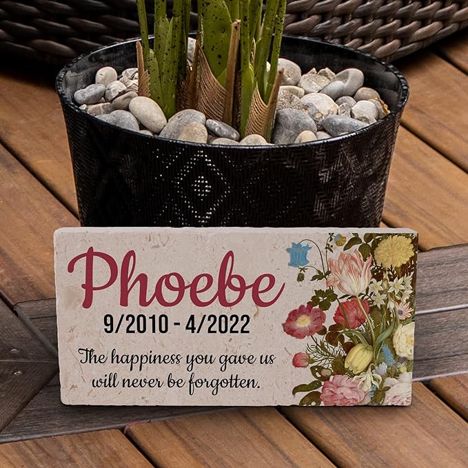 Personalized Pet Memorial Stone, 6x12 Custom Limestone Pet Grave Markers as Keepsake or Pet Remembrance, Thoughtful Pet Loss Gifts for Bereaved Pet Owners, Personalized Memorial Gifts (Phoebe)