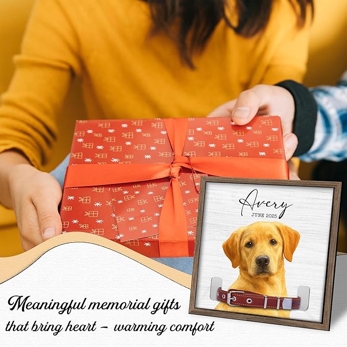 Dog Collar Memorial Frame with Custom Pet Portrait β Minimalist Pet Loss Picture Frame with Name and Date β Personalized Dog Memorial Gift with Collar Holder
