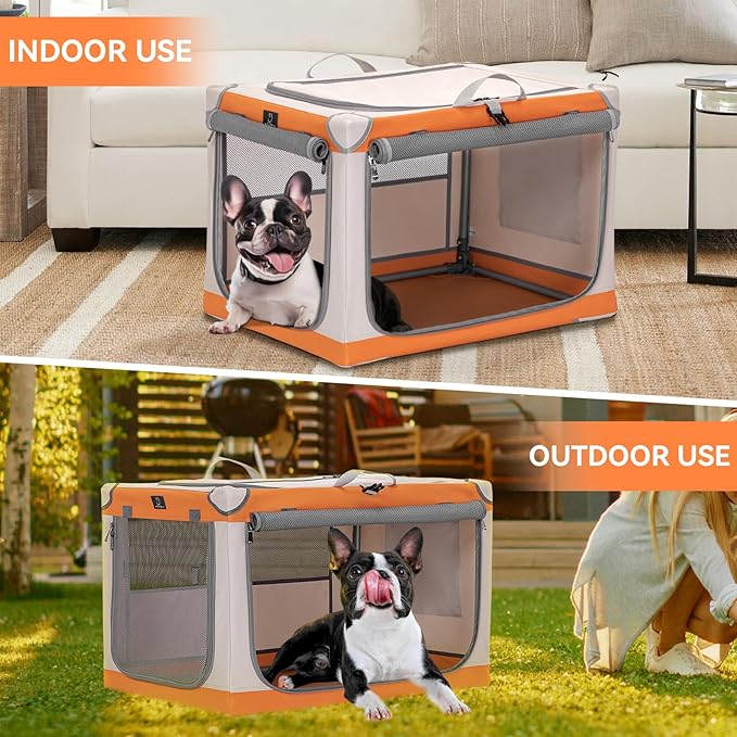 30" Collapsible Dog Crate for Medium Dogs - Portable Soft Travel Kennel with Lockable Zippers, Waterproof Base, Washable Cover, Patented Screw Frame for Adjustable Tension, Outdoor, Indoor, Car Use