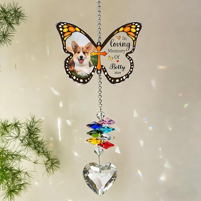 EDSG Personalized Dog Memorial Gifts for Loss of Dog - Pet Sympathy Gifts with Photo, Custom Pet Bereavement Gift, Rainbow Bridge Memorial Suncatcher for Cat (Design 2)