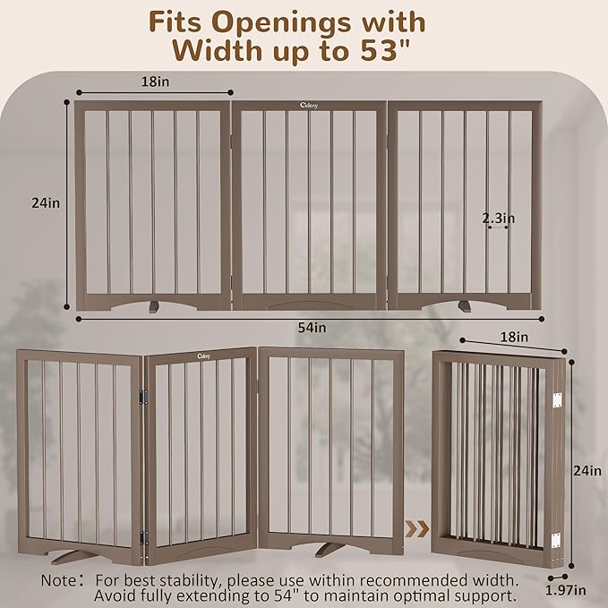 Free Standing Dog Gate Indoor, Foldable Dog Gate for Doorways Stairs Hallways, 3-Panel Freestanding Pet Gate with Support Feet for Stability, Folding Puppy Gate Easy to Move, Doggy Gate 54"x24"