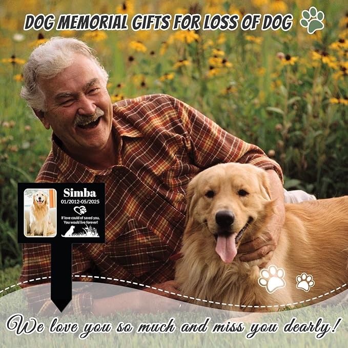 Custom Dog Memorial Gifts for Loss of Dog, Personalized Pet Grave Marker with Name and Date, Weatherproof Dog Headstone for Graves Outdoor, Pet Tombstones Grave Markers for Dogs (B-Rectangle 1)