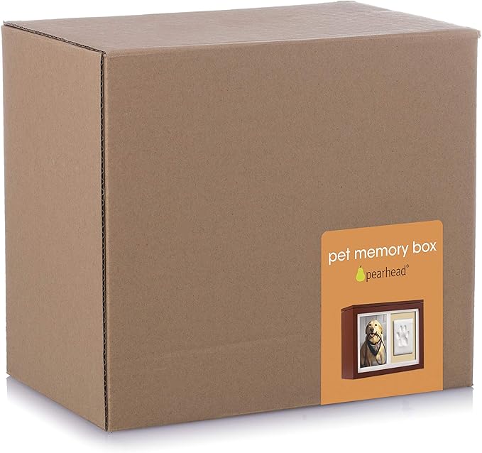 Pearhead Pet Photo Memory Box and Impression Kit for Dog or Cat Paw Print, Clay Paw Print Urn, Pet Memorial, Espresso