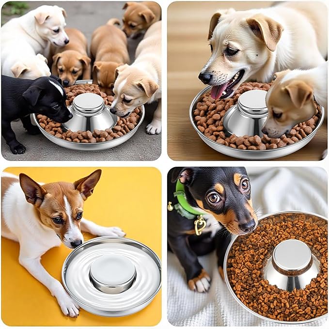 4 Pcs Stainless Steel Puppy Bowls, Puppy Feeding Bowls for Litter, 10.2" Metal Dog Food and Water Bowl Set for Small Dogs Cats, Puppys Feeders for Multiple Puppies Kittens, Whelping Supplies