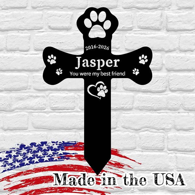 Personalized Dog Grave Marker Outdoor, Waterproof Memorial Cross for Dog Grave with Custom Name Dates, Garden Grave Markers for Dogs, Sympathy Gift for Loss of Pet