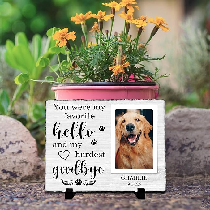 Dog Remembrance Gift Personalized Memorial Stone for Loss of Cat | Best Condolence Gifts for Loss of Pet Cemetery Sign with Photo | Pet Memorial Plaques for Outdoors in Memory Dog Memorials