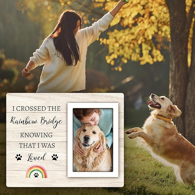Rainbow Bridge Pet Memorial Picture Frame - Dog Memorial for Loss, Sympathy & Bereavement Gifts - 4x6 Photo Frame