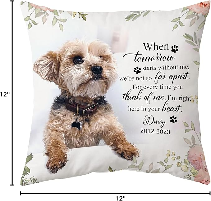 Hyturtle Personalized Pet Photo Memorial Pillow with Insert 12"x12" Double-Sided Printed Sympathy Gifts for Loss of Dog - Dog Remembrance Gifts - Custom Pet Memorial Gifts - Pillow Sofa Home Decor