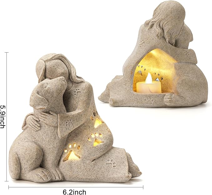 INLOMEM Dog Memorial Gift, Granite Sculpture, Hand-Sculpted Resin Pet Loss Sympathy Gift with LED Candle Holder, Home Decor for Pet Owners