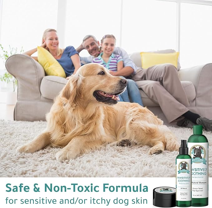 MuttScrub Pawsitively Soothing Bundle: (1) Dog Anti Itch Shampoo, (1) Natural Deodorant Spray, and (1) Healing Antibacterial Lotion for Dry Itchy Skin, Paws, Hot Spots, Dermatitis